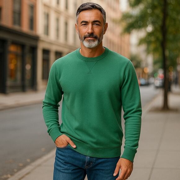 Old Navy Mens Pullover Size Medium Ribbed Knit Green Long Sleeves Solid NEW - Picture 1 of 9